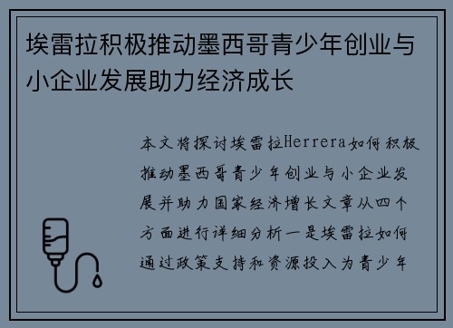 埃雷拉积极推动墨西哥青少年创业与小企业发展助力经济成长