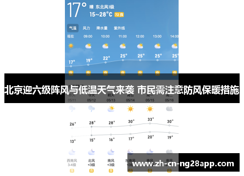 北京迎六级阵风与低温天气来袭 市民需注意防风保暖措施
